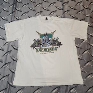VTG 90s Excalibur Las Vegas Hotel Casino Graphic Art Promo T Shirt XL 22.5x29